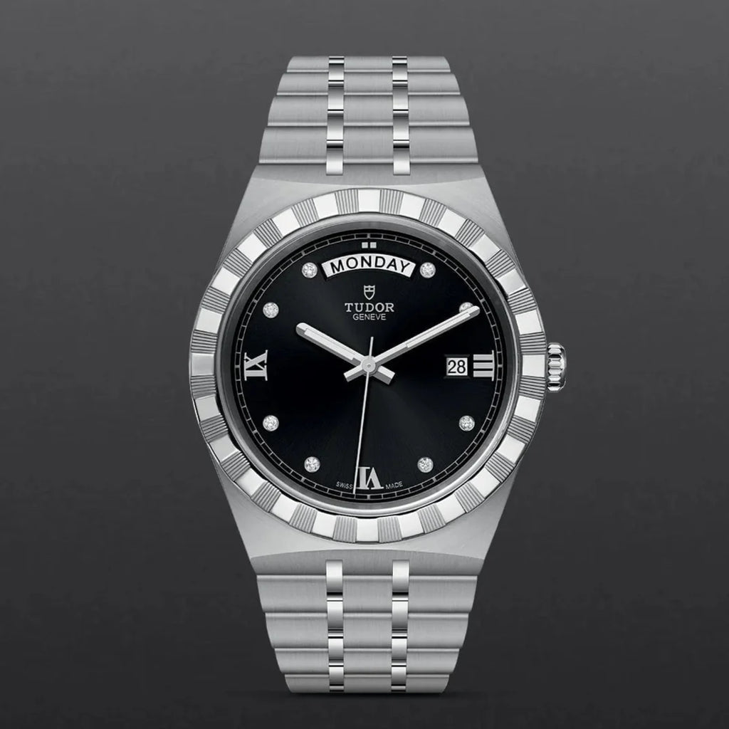 Tudor Royal Automatic Diamonds Black Dial Silver Steel Strap Watch for Men - M28600-0004