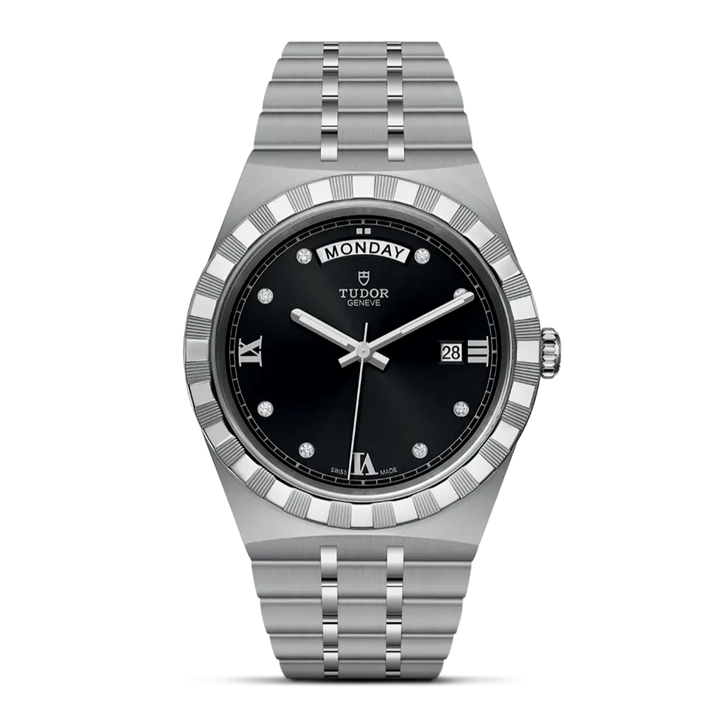 Tudor Royal Automatic Diamonds Black Dial Silver Steel Strap Watch for Men - M28600-0004