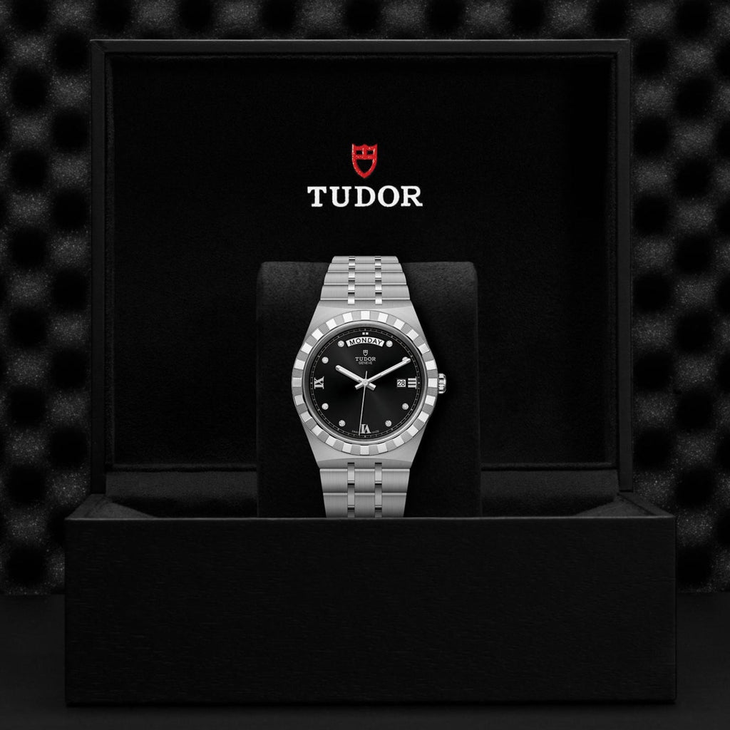 Tudor Royal Automatic Diamonds Black Dial Silver Steel Strap Watch for Men - M28600-0004