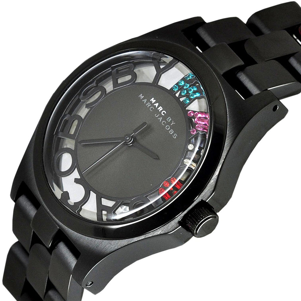 Marc Jacobs Henry Skeleton Black Dial Black Steel Strap Watch for Women - MBM3265