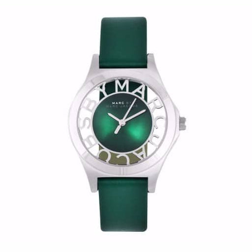 Marc Jacobs Henry Skeleton Green Dial Green Leather Strap Watch for Women - MBM1336