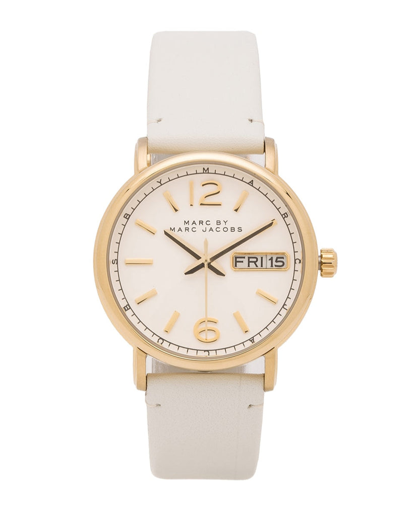 Marc Jacobs Fergus White Dial White Leather Strap Watch for Women - MBM8653