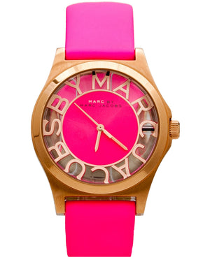 Marc Jacobs Henry Skeleton Pink Dial Pink Leather Strap Watch for Women - MBM1243