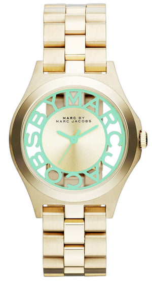 Marc Jacobs Henry Gold Dial Gold Steel Strap Watch for Women - MBM3295
