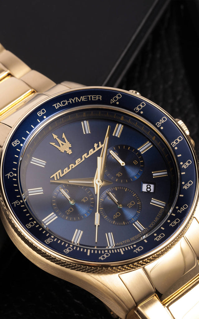 Maserati SFIDA Analog Blue Dial Gold Stainless Steel Watch For Men - R8873640008