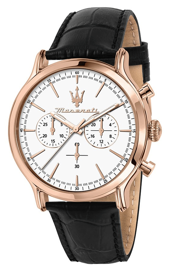 Maserati Epoca Chronograph White Dial Black Leather Strap Watch For Men - R8871618016