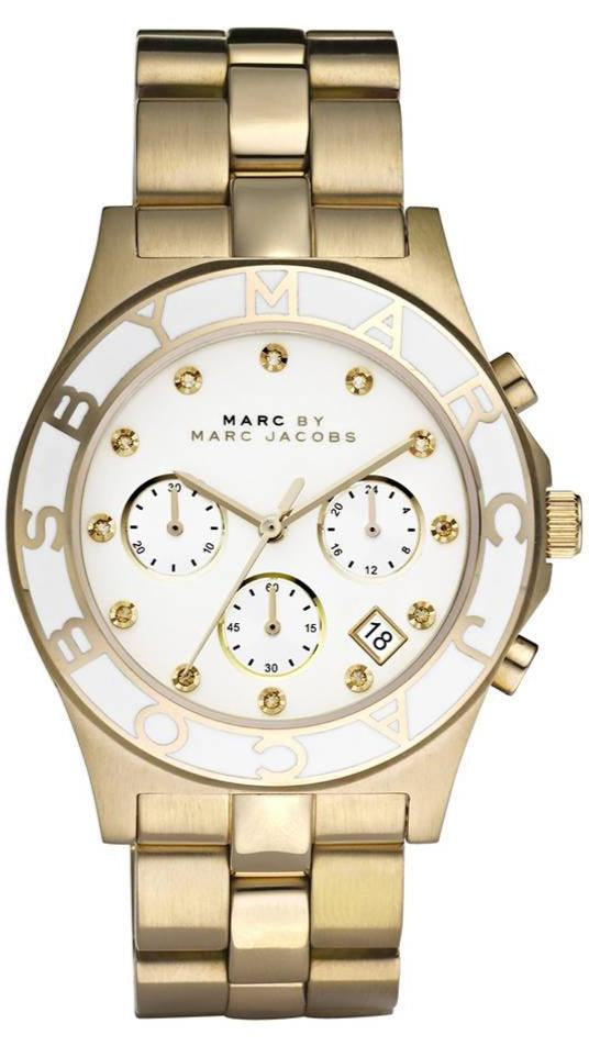 Marc Jacobs Blade Chronograph White Dial Gold Steel Strap Watch for Women - MBM3081