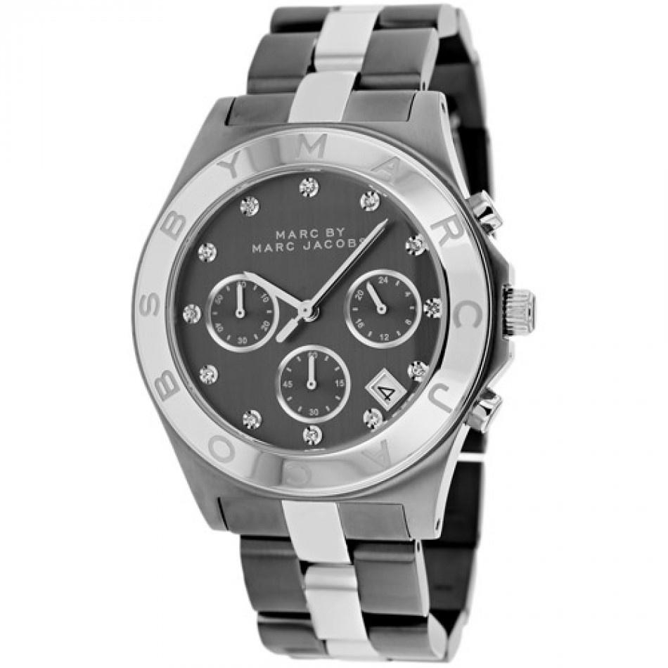 Marc Jacobs Blade Chronograph Black Dial Two Tone Steel Strap Watch for Women - MBM3179