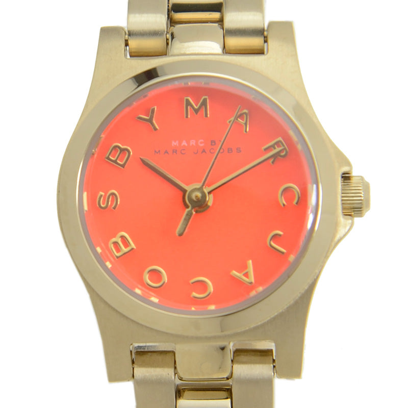 Marc Jacobs Henry Dinky Red Dial Gold Steel Strap Watch for Women - MBM3202
