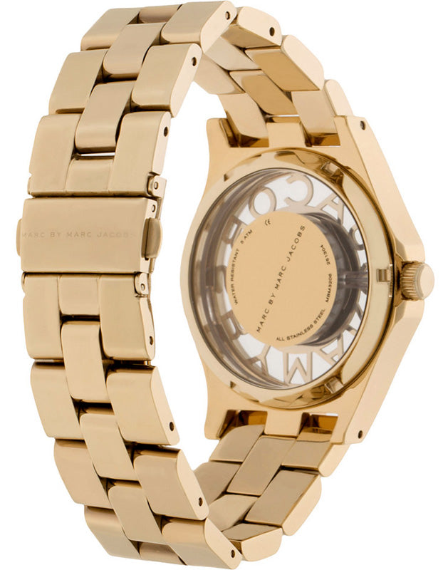 Marc Jacobs Henry Transparent Gold Dial Gold Steel Strap Watch for Women - MBM3206
