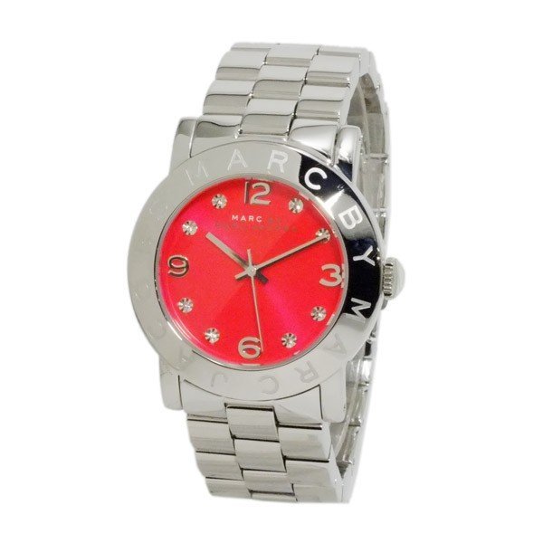 Marc Jacobs Amy Red Dial Silver Steel Strap Watch for Women - MBM3302