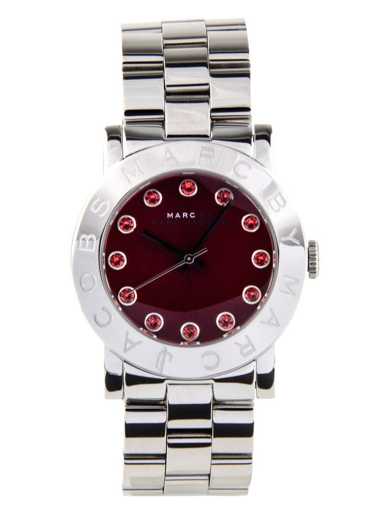 Marc Jacobs Amy Red Dial Silver Steel Strap Watch for Women - MBM3333