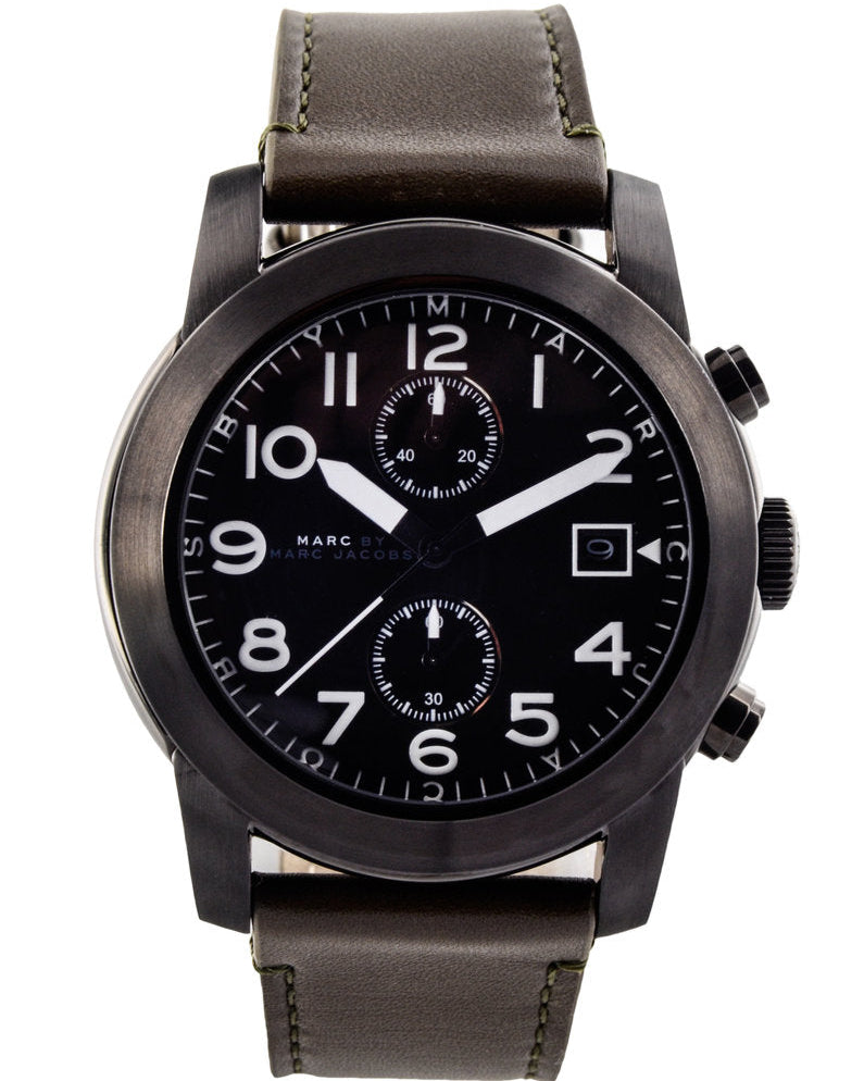 Marc Jacobs Larry Chronograph Black Dial Grey Leather Strap Watch for Men - MBM5034