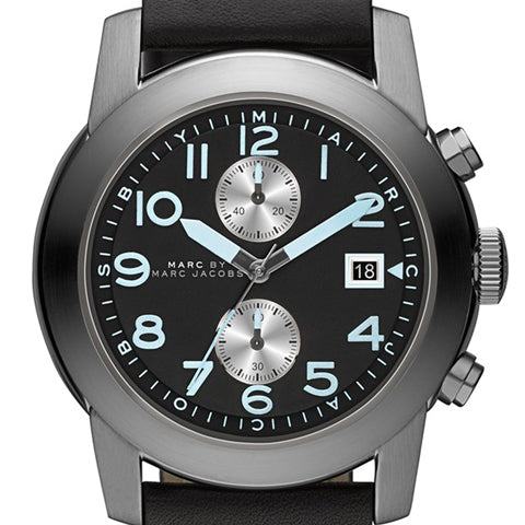 Marc Jacobs Larry Chronograph Black Dial Black Leather Strap Watch for Men - MBM5054