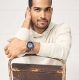 Fossil Grant Sport Automatic Skeleton Blue Dial Brown Leather Strap Watch for Men - ME3140