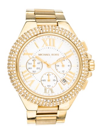 Michael Kors Camille Silver Diamonds Dial Gold Steel Strap Watch for Women - MK5756