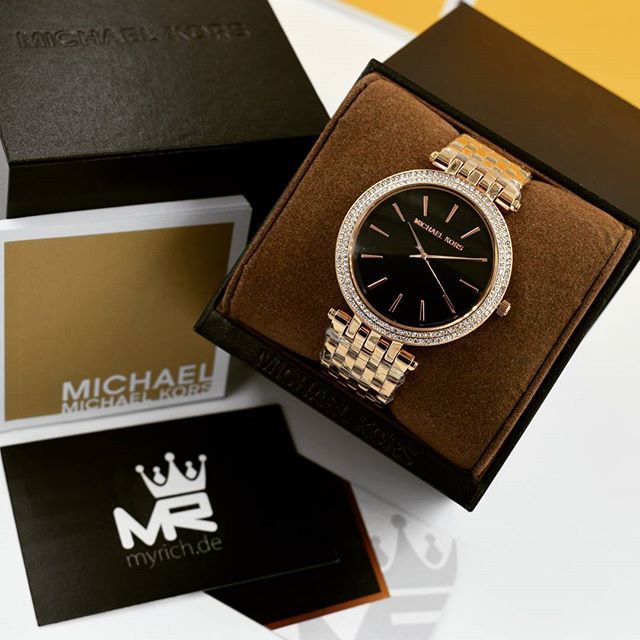 Michael Kors Darci Black Dial Rose Gold Steel Strap Watch for Women - MK3402