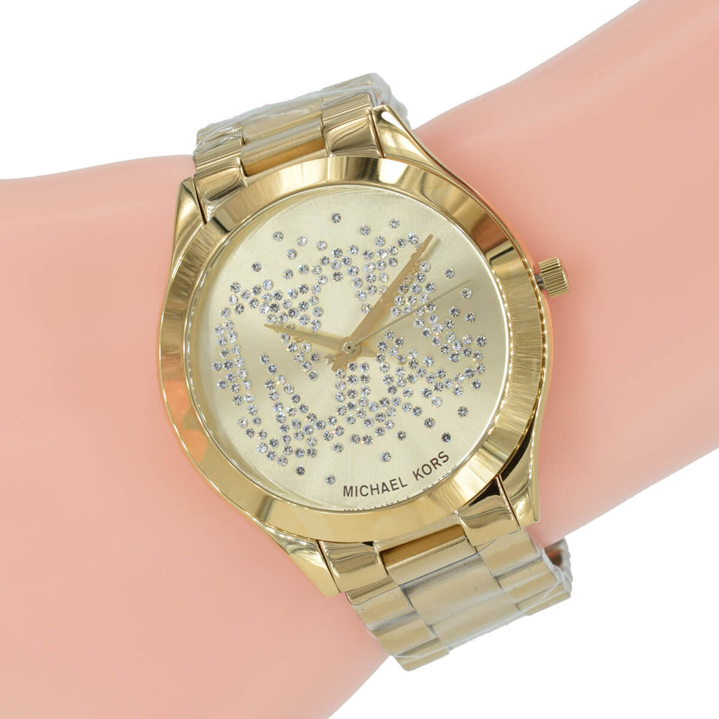 Michael Kors Slim Runway Gold Dial Gold Steel Strap Watch for Women - MK3590