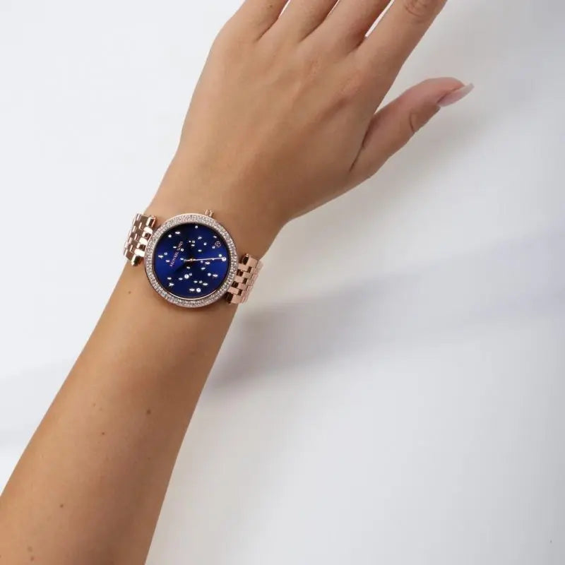 Michael Kors Darci Blue Dial Rose Gold Steel Strap Watch for Women - MK3728