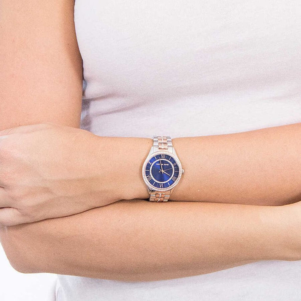 Michael Kors Lauryn Quartz Blue Dial Two Tone Steel Strap Watch For Women - MK3929