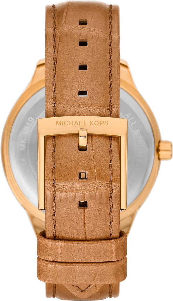Michael Kors Sage Three-Hand Mother of Pearl White Dial Brown Leather Strap Watch for Women - MK4819