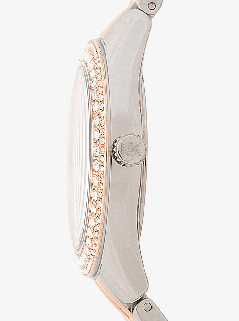 Michael Kors Harlowe Three-Hand Mother of Pearl White Dial Tri Tone Steel Strap Watch for Women - MK4846