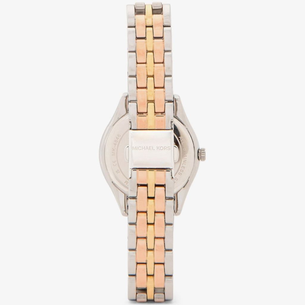 Michael Kors Harlowe Three-Hand Mother of Pearl White Dial Tri Tone Steel Strap Watch for Women - MK4846