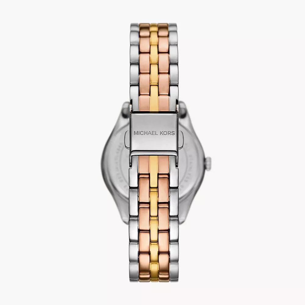 Michael Kors Harlowe Three-Hand Mother of Pearl White Dial Tri Tone Steel Strap Watch for Women - MK4846
