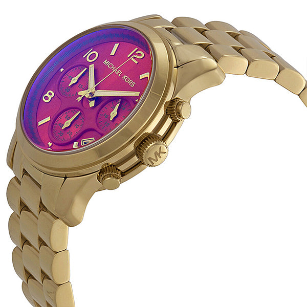 Michael Kors Runway Iridescent Pink Dial Gold Steel Strap Watch for Women - MK5939