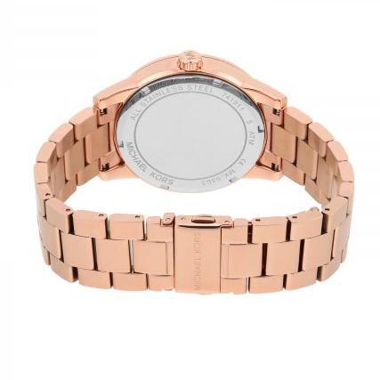 Michael Kors Ritz Analog Crystals Silver Dial Rose Gold Steel Strap Watch for Women - MK6863