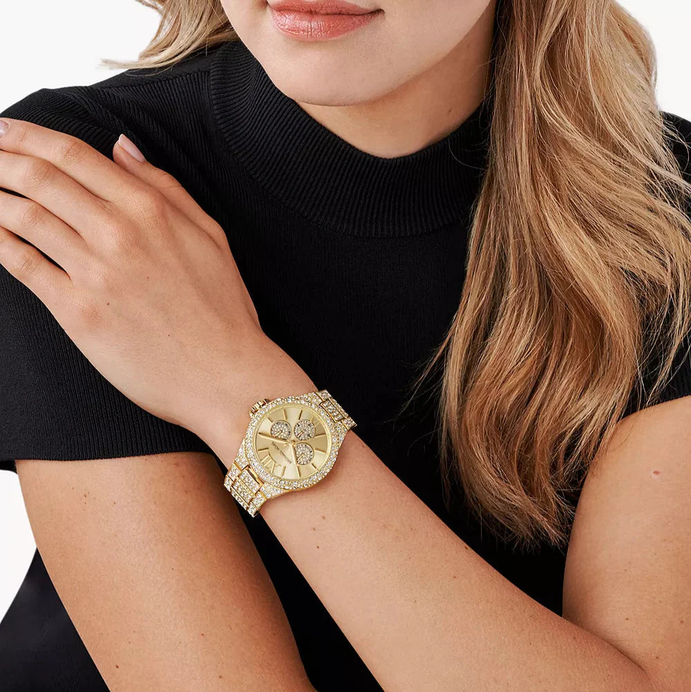 Michael Kors Camille Pavé Crystals Gold Dial Gold Steel Strap Watch for Women - MK6958