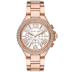 Michael Kors Camille Chronograph White Dial Rose Gold Steel Strap Watch For Women - MK6995