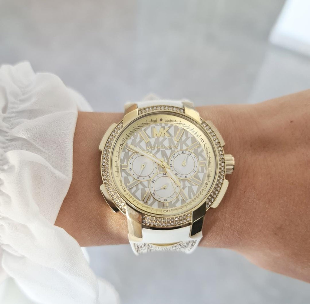 Michael Kors Sydney Quartz White Dial White Leather Strap Watch For Women - MK7221