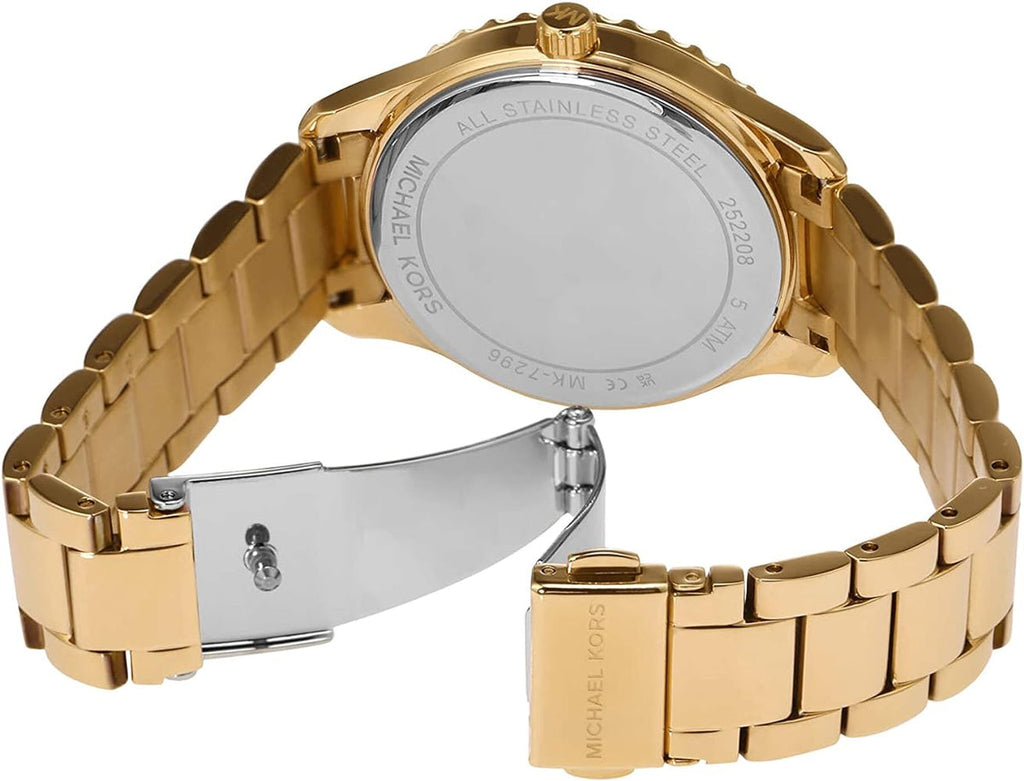 Michael Kors Layton Chronograph Brown Dial Gold Steel Strap Watch For Women - MK7296