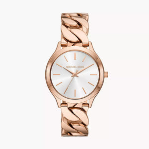 Michael Kors Runway Three-Hand Silver Dial Rose Gold Steel Strap Watch for Women - MK7473