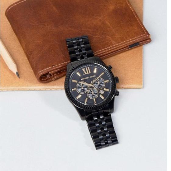 Michael Kors Lexington Chronograph Black Dial Black Steel Strap Watch for Men - MK8603
