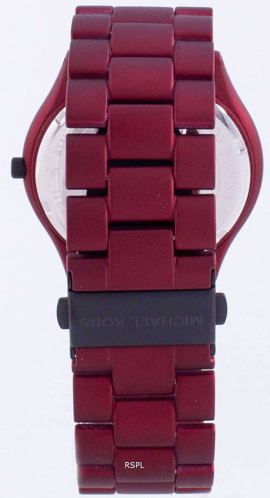 Michael Kors Slim Runway Quartz Black Dial Red Steel Strap Watch for Men - MK8712