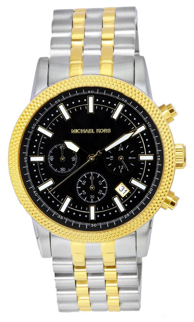 Michael Kors Hutton Chronograph Black Dial Two Tone Steel Strap Watch For Men - MK8954