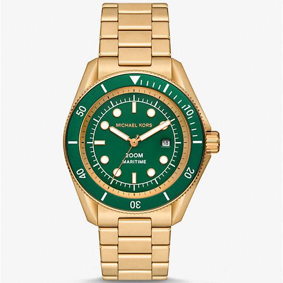 Michael Kors Maritime Analog Green Dial Gold Steel Strap Watch for Men - MK9162