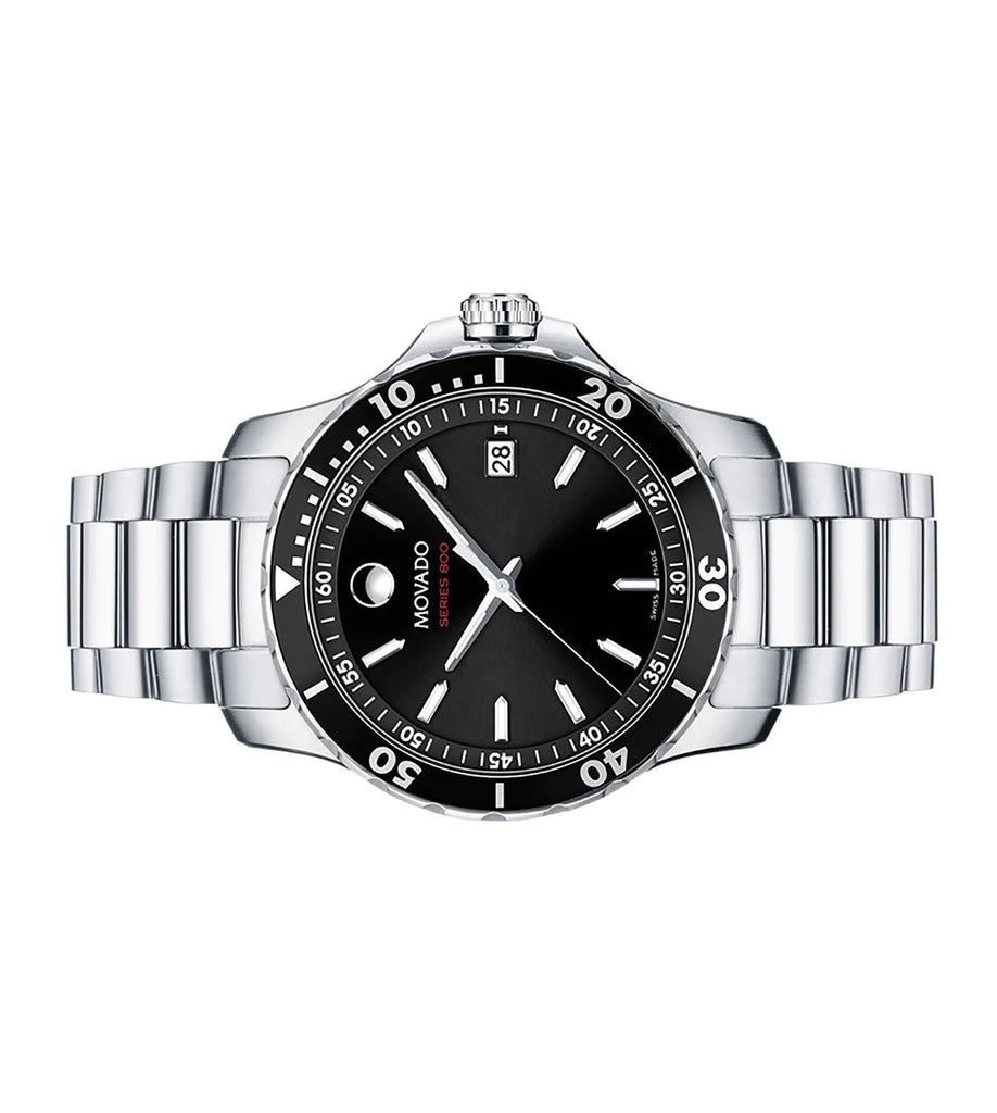 Movado Series 800 Black Dial Silver Steel Strap Watch For Men - 2600135