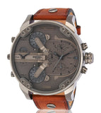 Diesel Mr Daddy Chronograph Grey Dial Brown Leather Strap Watch For Men - DZ7413