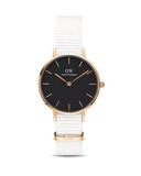 Daniel Wellington Classic Petite Dover Black Dial White NATO Strap Watch For Women - DW001000314