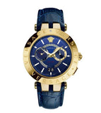 Versace V-Race Multifunction Quartz Blue Dial Blue Leather Strap Watch For Men - VEBV00219