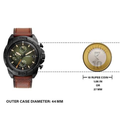 Fossil Bronson Chronograph Black Dial Brown Leather Strap Watch for Men - FS5856