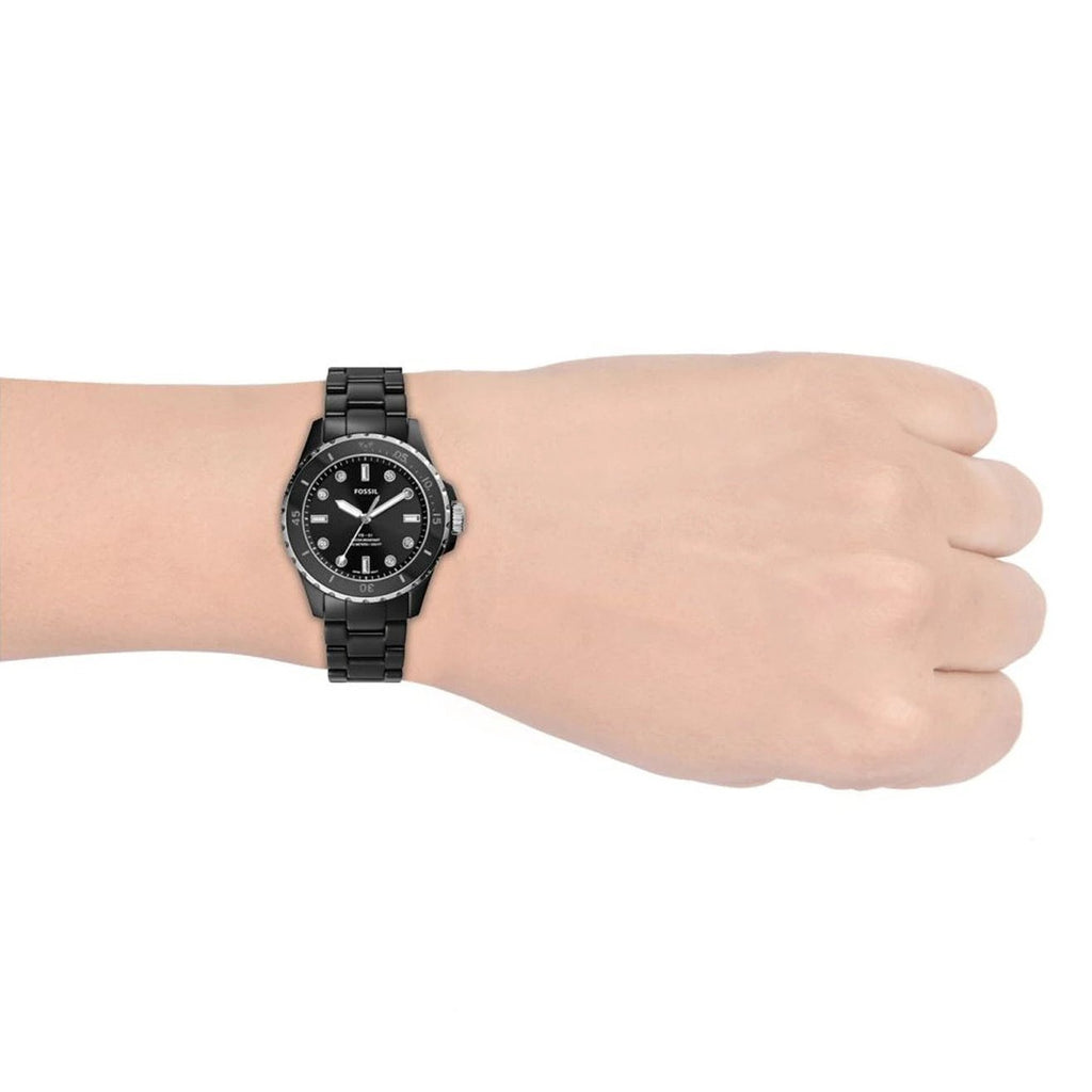 Fossil FB-01 Three-Hand Black Dial Black Ceramic Strap Watch for Women - CE1108