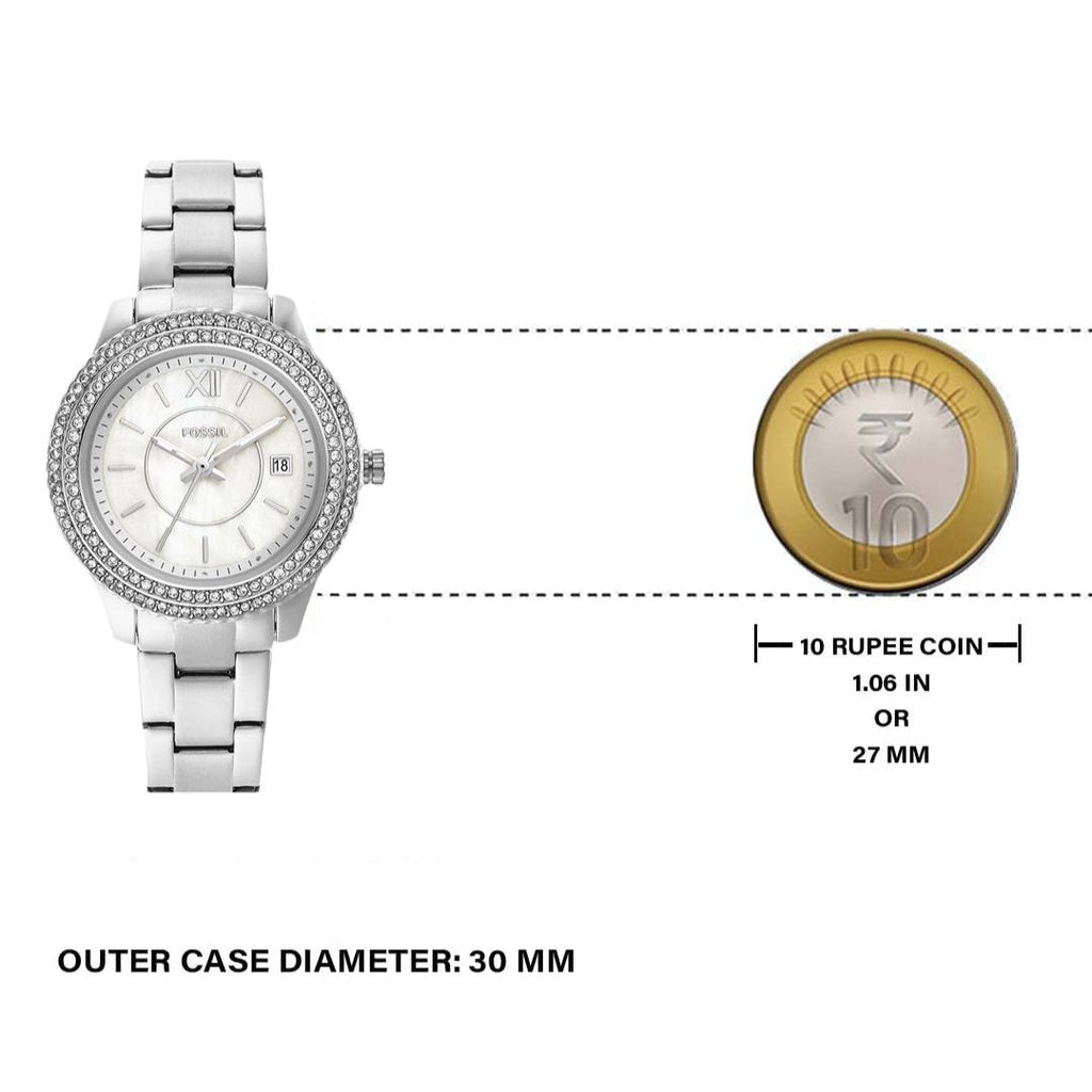 Fossil Stella Silver Dial Silver Steel Strap Watch for Women - ES3588
