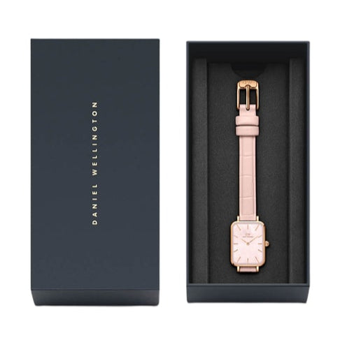 Daniel Wellington Quadro Pressed Mother of Pearl Pink Dial Pink Leather Strap Watch For Women - DW00100508