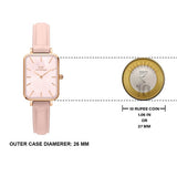 Daniel Wellington Quadro Pressed Mother of Pearl Pink Dial Pink Leather Strap Watch For Women - DW00100508