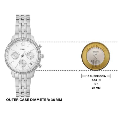 Fossil Neutra Chronograph Silver Dial Silver Steel Strap Watch for Women - ES5217