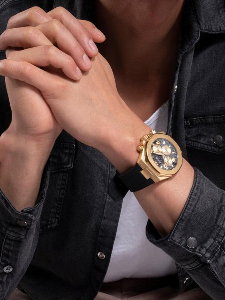 Guess Empire Chronograph Quartz Black Dial Black Silicon Strap Watch For Men - GW0583G2